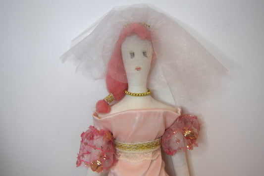 Handmade Fabric Doll - Bride with a Bouquet