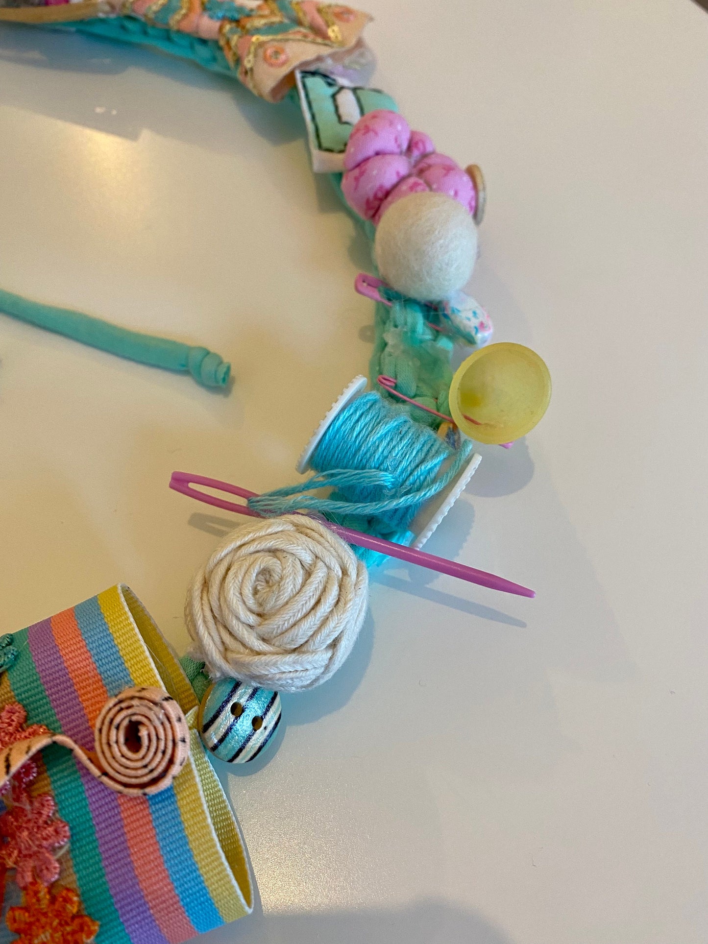Fabric Necklace - Seamstress, Sewing, Fabric, Thread, T-Shirt Yarn, Handmade