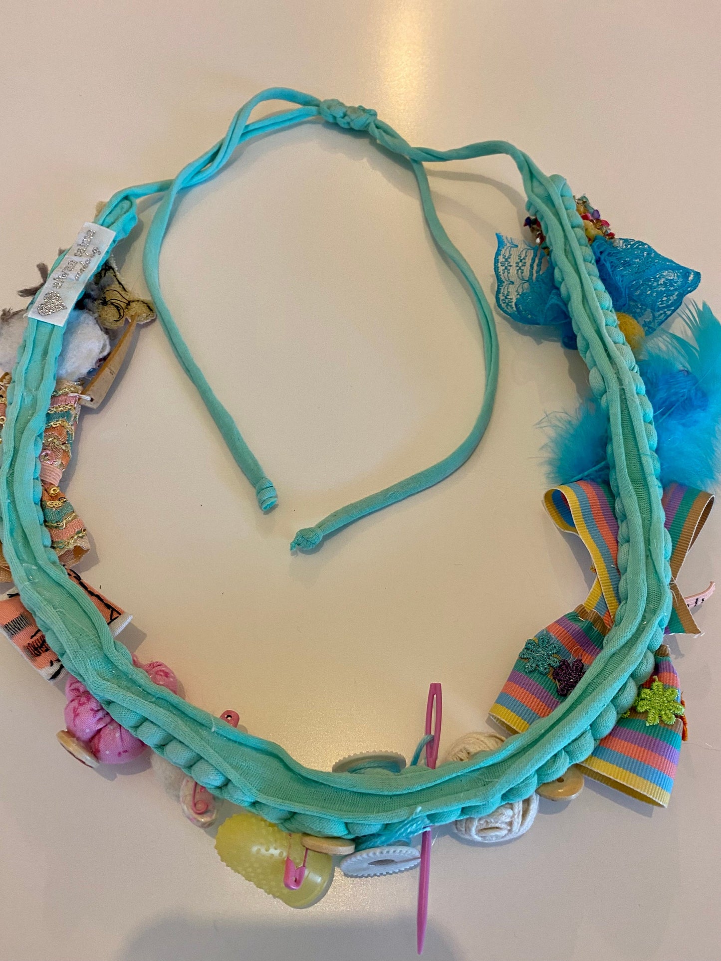 Fabric Necklace - Seamstress, Sewing, Fabric, Thread, T-Shirt Yarn, Handmade