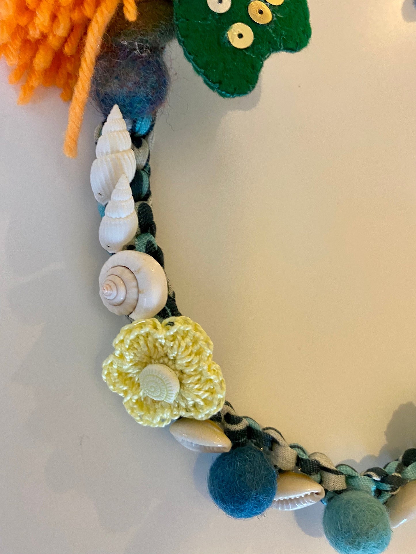 Fabric Necklace - Mermaid, Seashells, Flowers, Fabric, Buttons, T-Shirt Yarn, Handmade