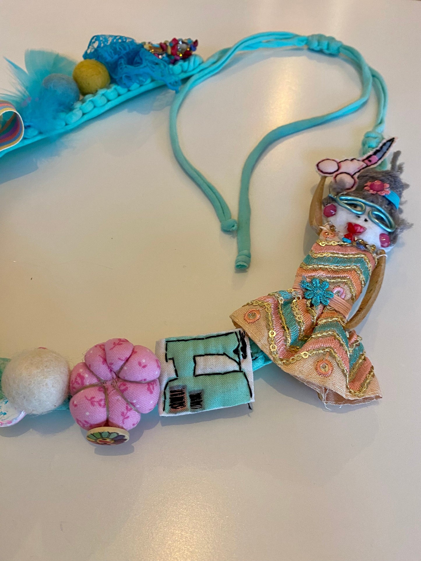 Fabric Necklace - Seamstress, Sewing, Fabric, Thread, T-Shirt Yarn, Handmade