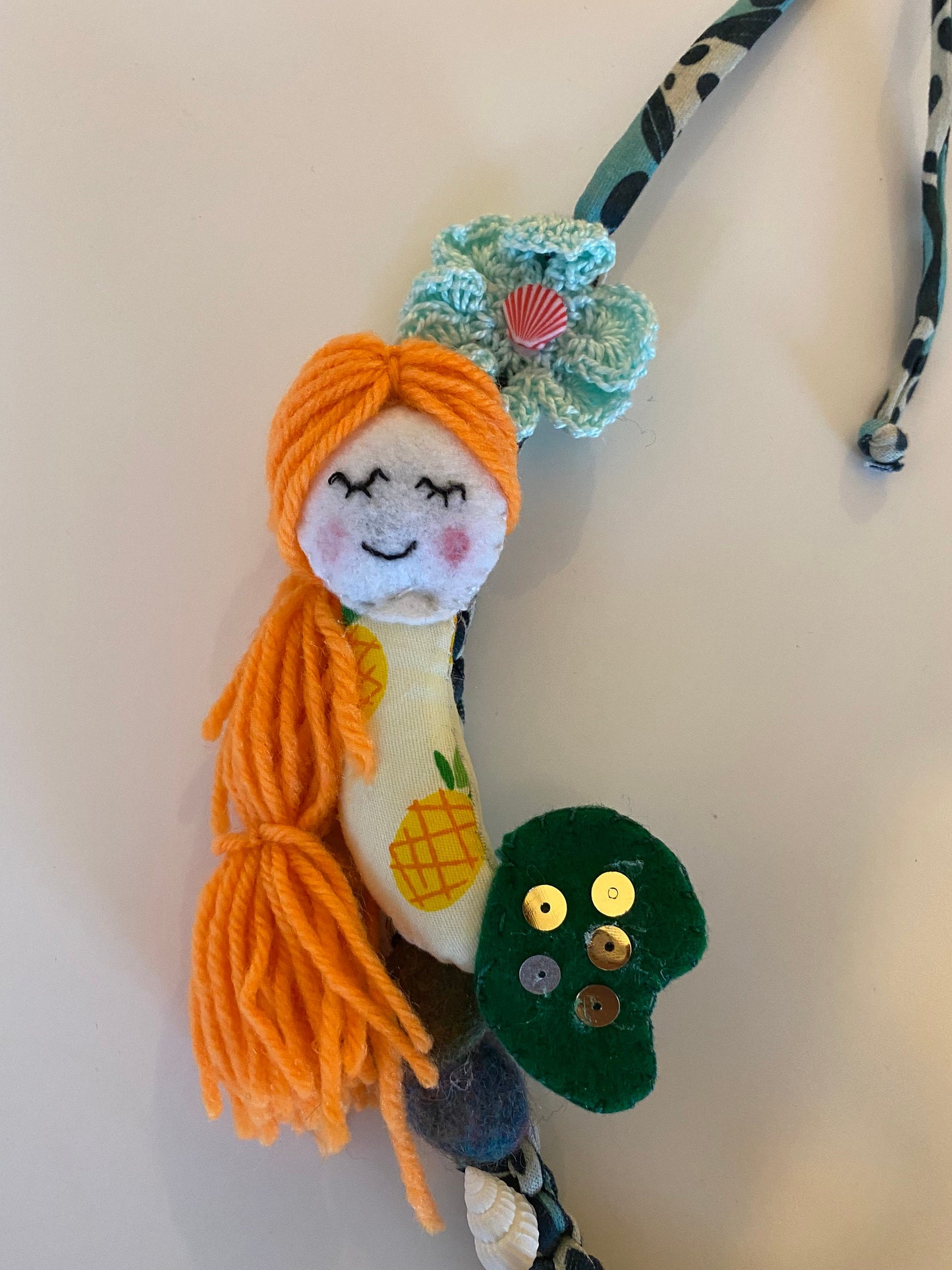 Fabric Necklace - Mermaid, Seashells, Flowers, Fabric, Buttons, T-Shirt Yarn, Handmade