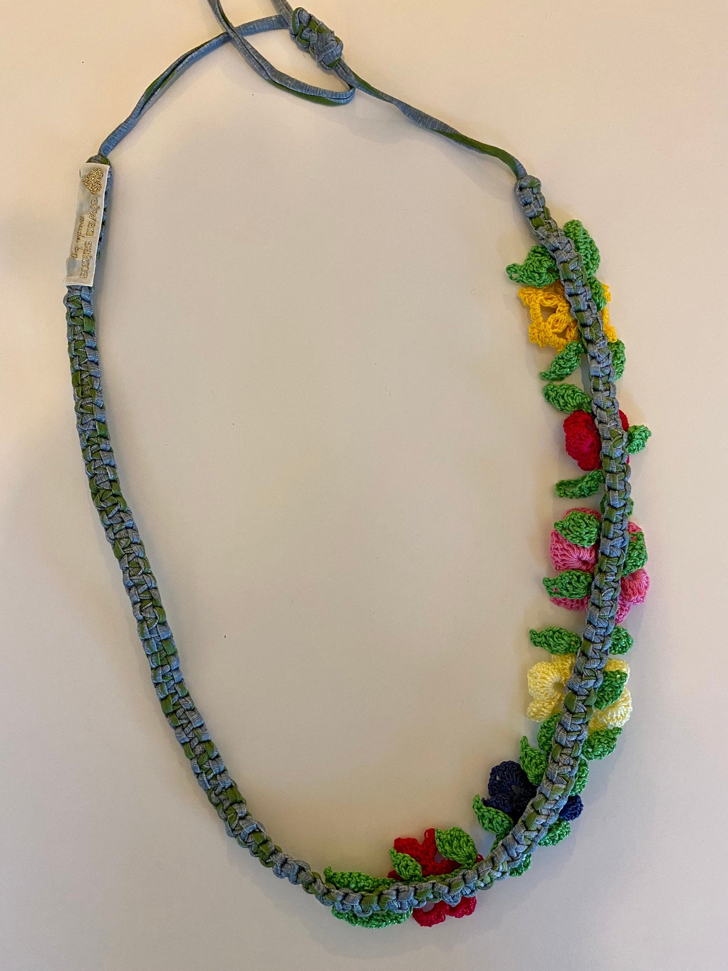 Crochet Necklace - Floral, Colorful Flowers, Handmade, T-Shirt Yarn