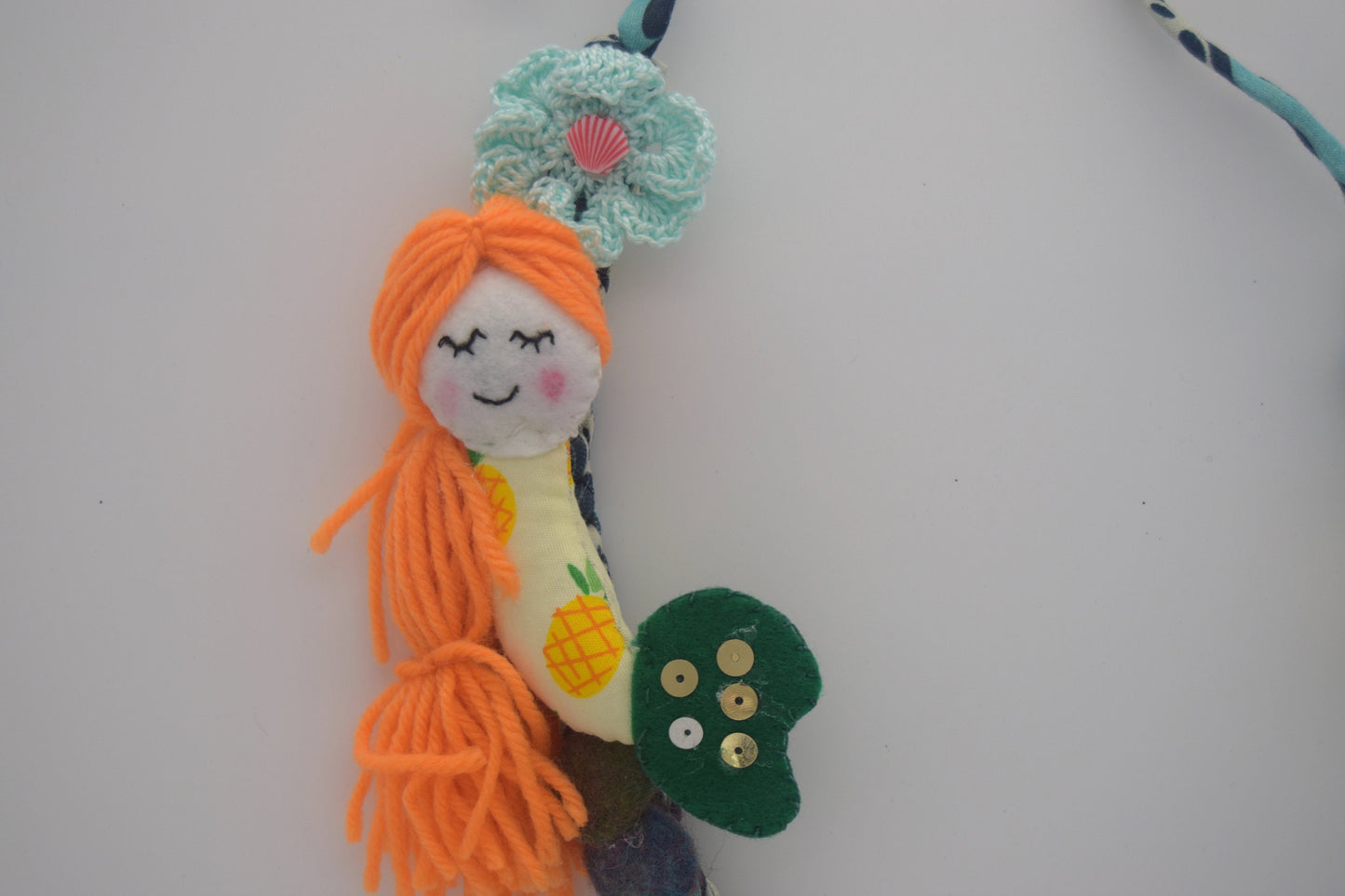 Fabric Necklace - Mermaid, Seashells, Flowers, Fabric, Buttons, T-Shirt Yarn, Handmade