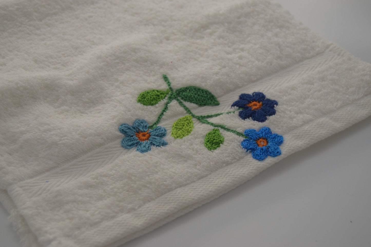 Embroidered Hand Towel - White Hand Towel with Floral Embroidery