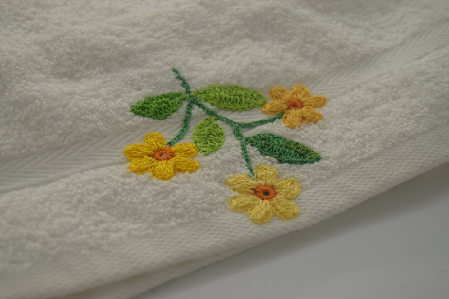 Embroidered Hand Towel - White Hand Towel with Floral Embroidery