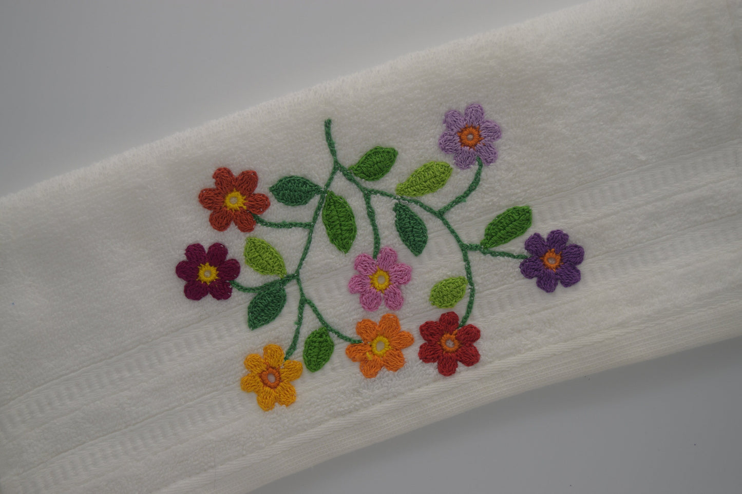 Embroidered Hand Towel - White Hand Towel with Floral Embroidery