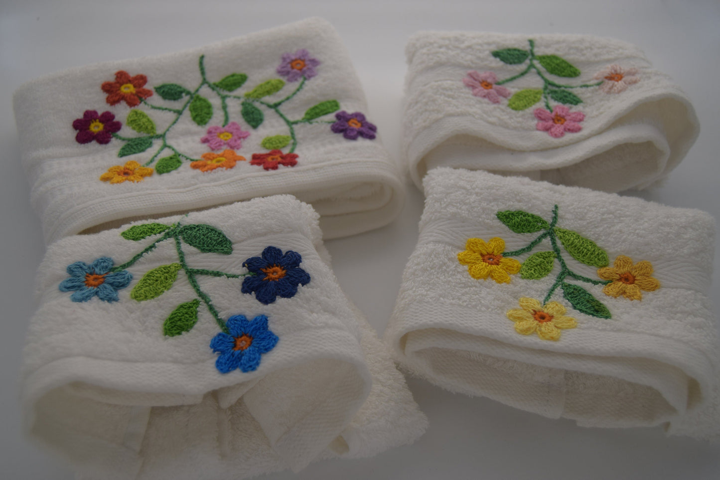 Embroidered Hand Towel - White Hand Towel with Floral Embroidery