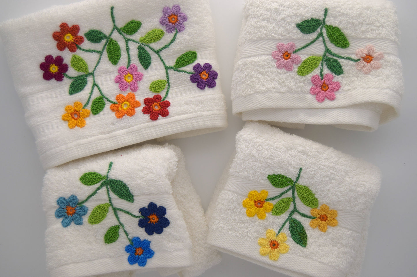 Embroidered Hand Towel - White Hand Towel with Floral Embroidery