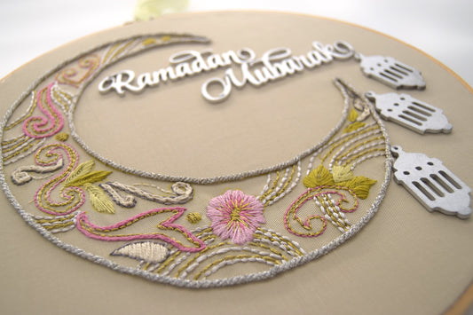 Ramadan Embroidery Hoop - RAMADAN MUBARAK Handmade Hand-stitched Embroidery Hoop