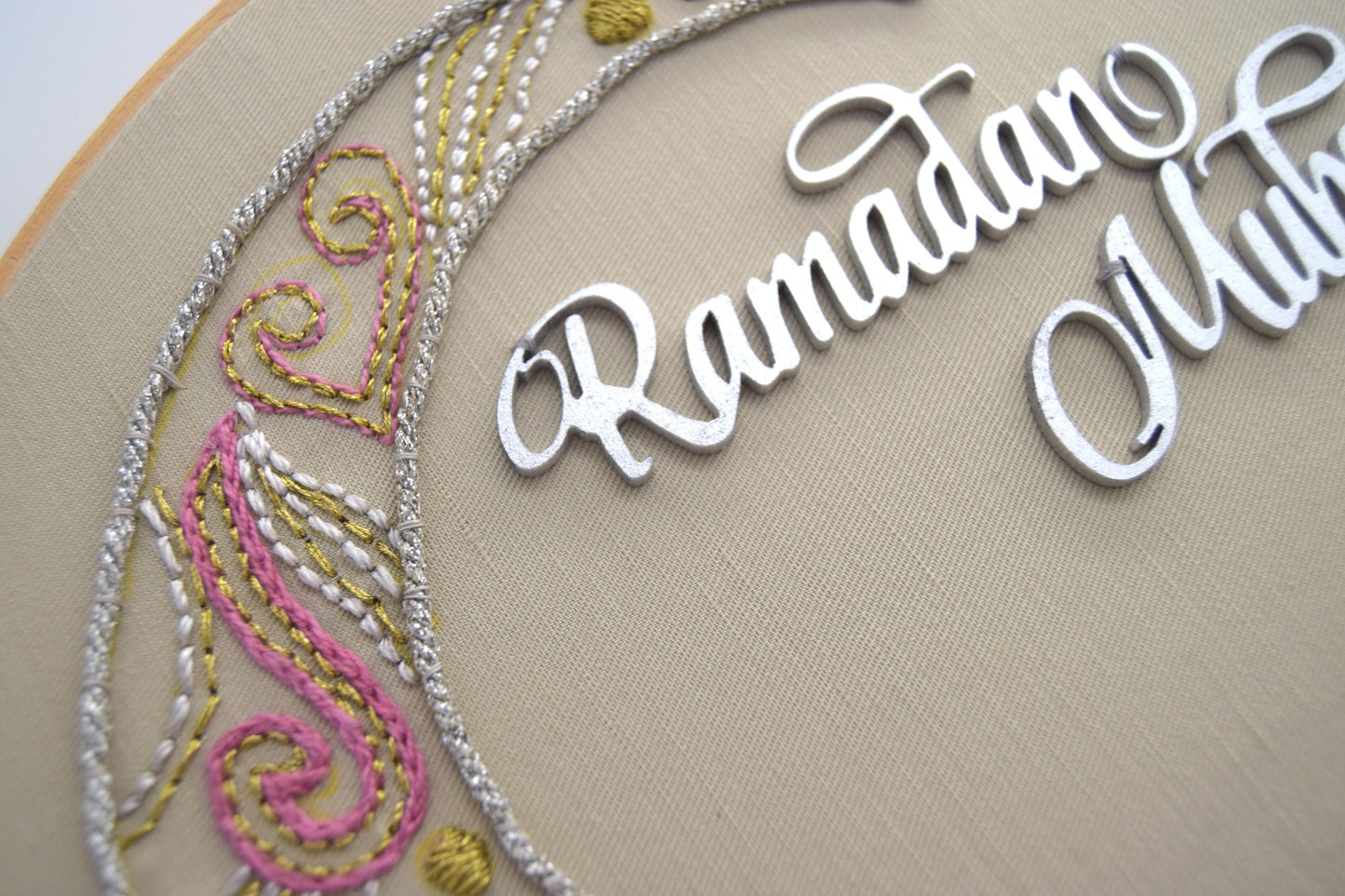 Ramadan Embroidery Hoop - RAMADAN MUBARAK Handmade Hand-stitched Embroidery Hoop