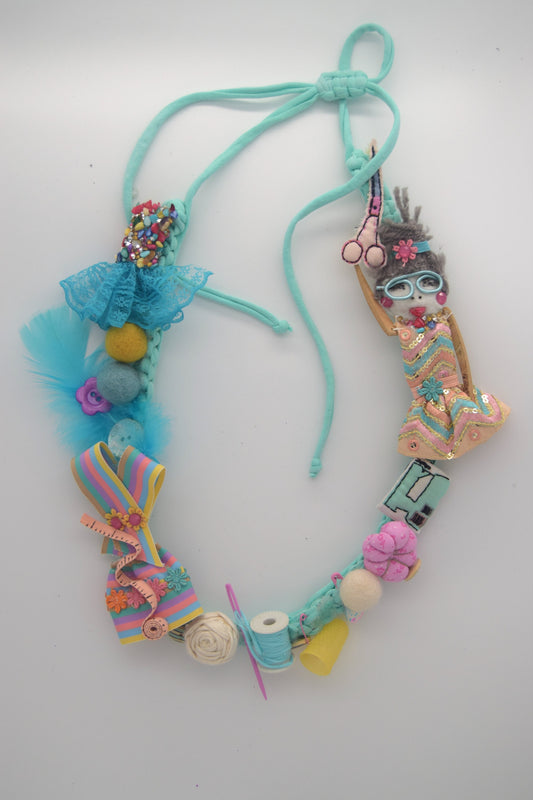Fabric Necklace - Seamstress, Sewing, Fabric, Thread, T-Shirt Yarn, Handmade