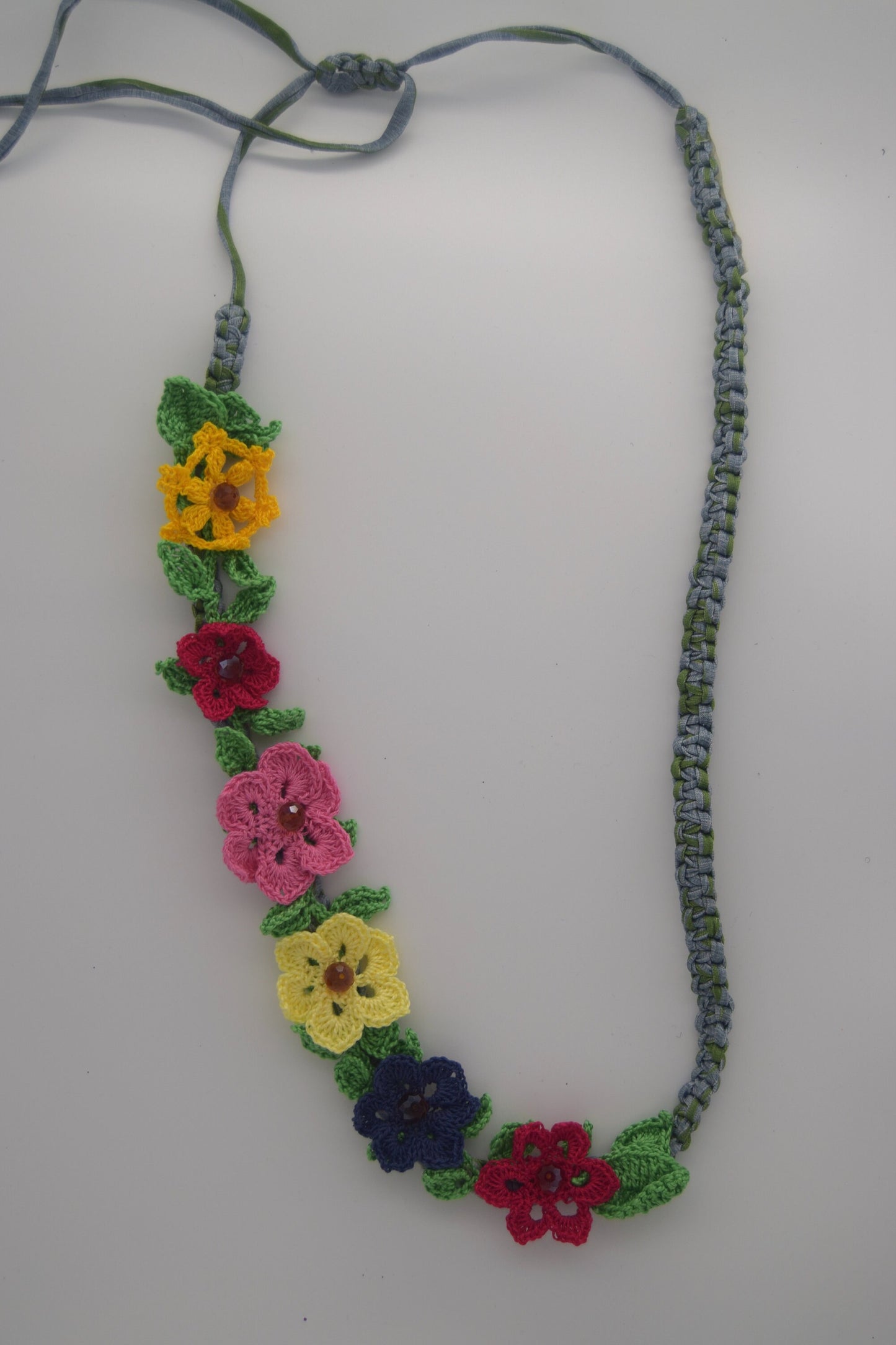 Crochet Necklace - Floral, Colorful Flowers, Handmade, T-Shirt Yarn