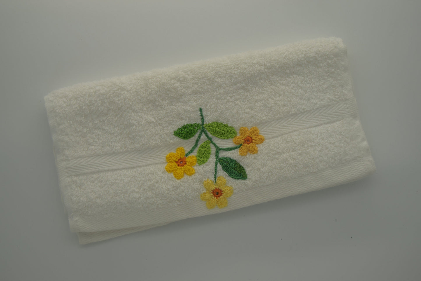 Embroidered Hand Towel - White Hand Towel with Floral Embroidery