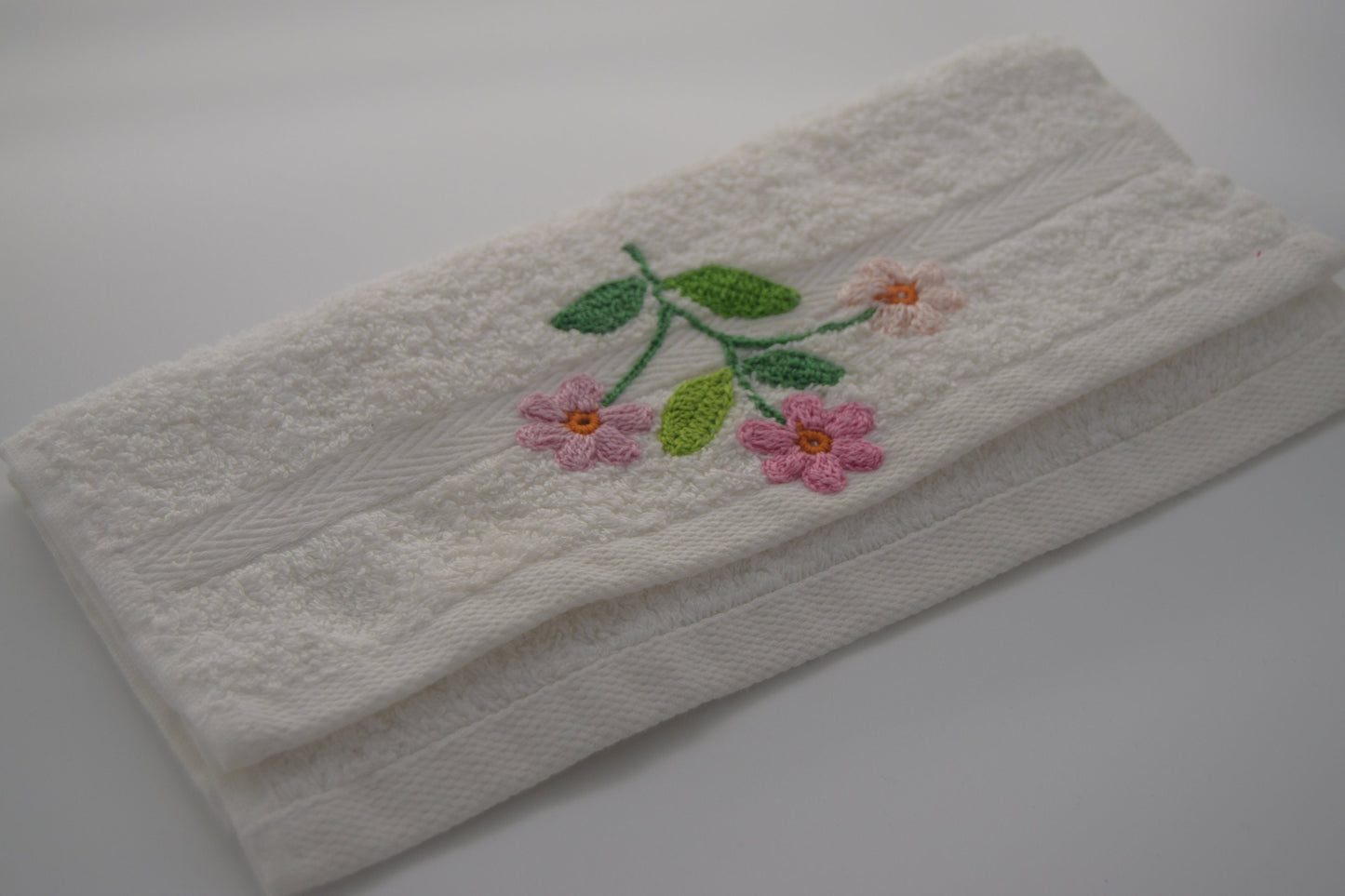 Embroidered Hand Towel - White Hand Towel with Floral Embroidery