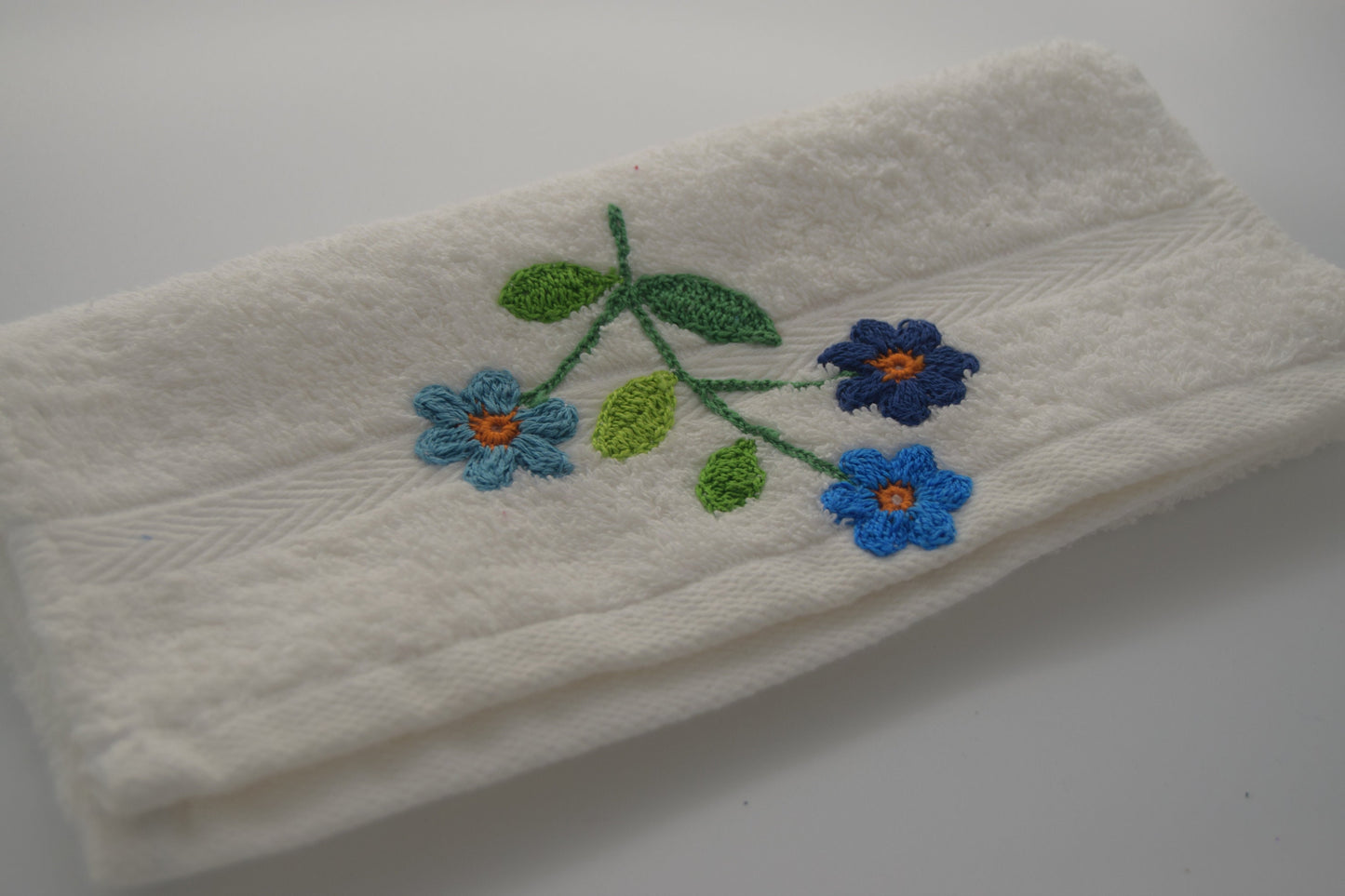 Embroidered Hand Towel - White Hand Towel with Floral Embroidery