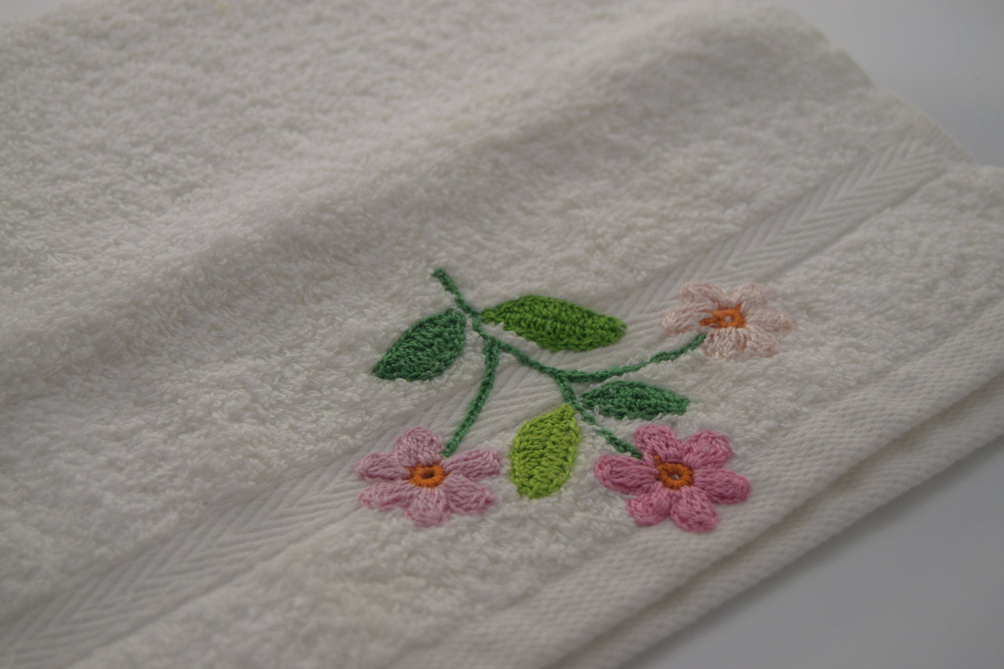 Embroidered Hand Towel - White Hand Towel with Floral Embroidery