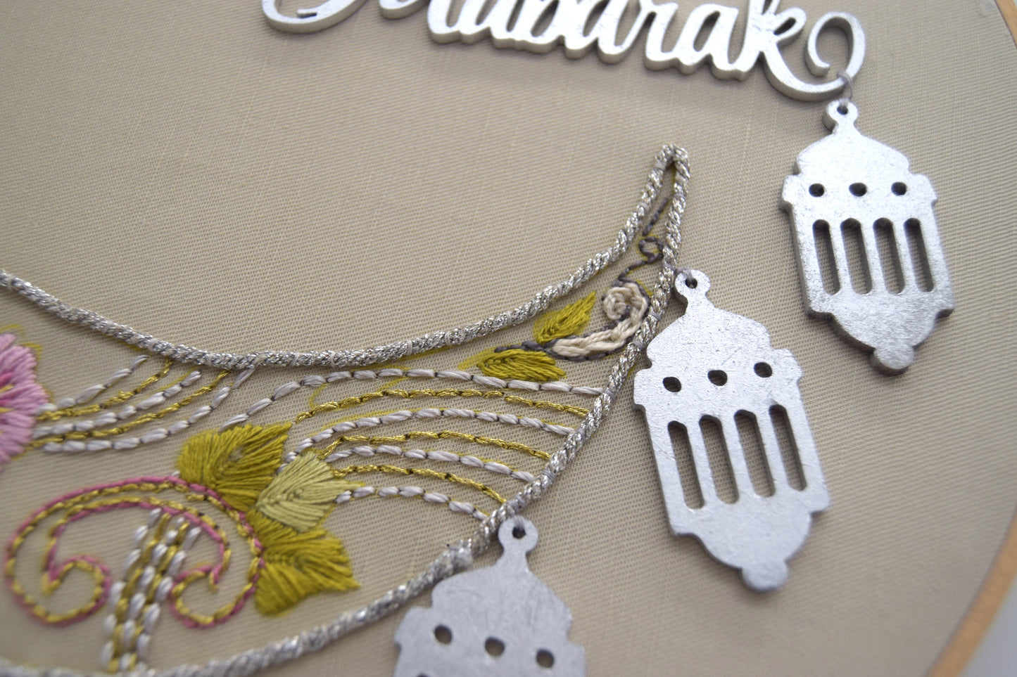 Ramadan Embroidery Hoop - RAMADAN MUBARAK Handmade Hand-stitched Embroidery Hoop