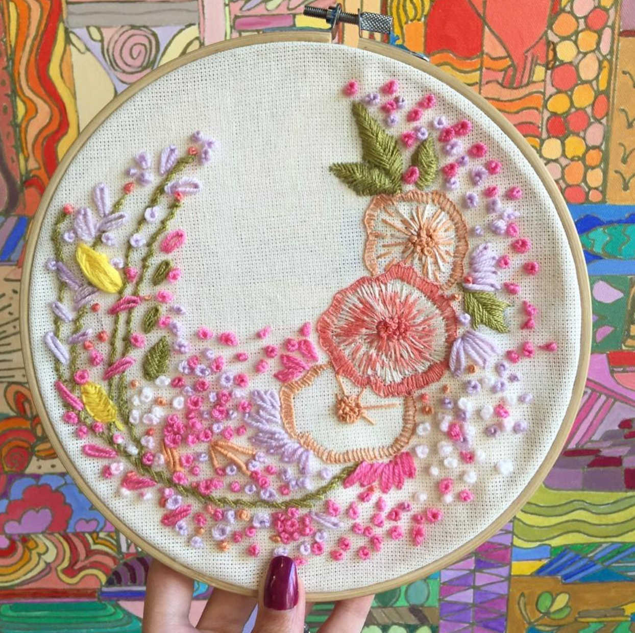 Handmade embroidery hoop with spring floral design