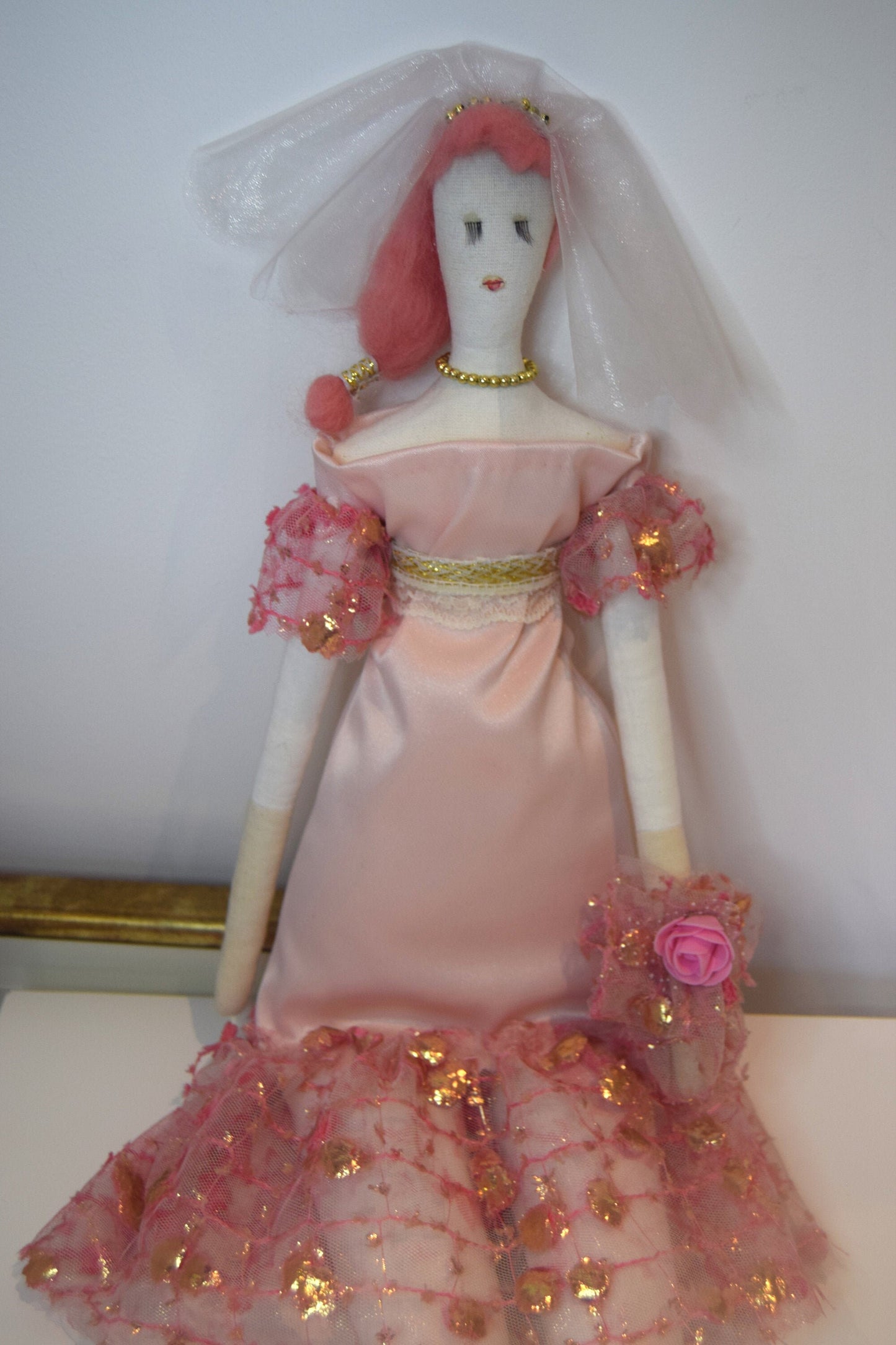 Handmade Fabric Doll - Bride with a Bouquet